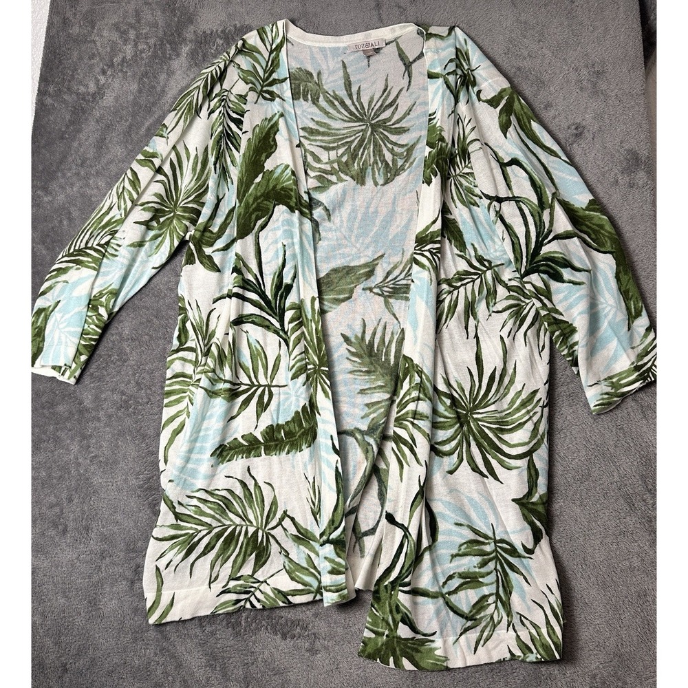 Roz Ali Top Womens 3X Tropical Cardigan Open Front‎ Kimono Sleeves Relaxed Fit